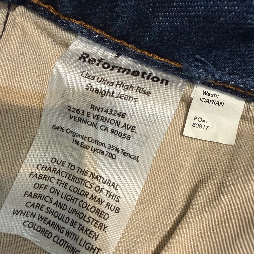 Reformation Liza Ultra High Rise Straight Icarian Blue Denim Jeans NEW size 30 - Picture 8 of 8